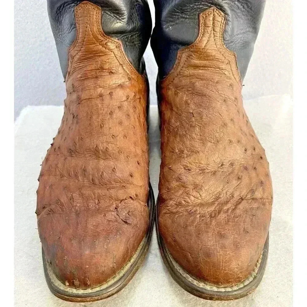 Lucchese 1883 Full Quill Ostrich Western Chocolate Peanut Brittle Boots 9D